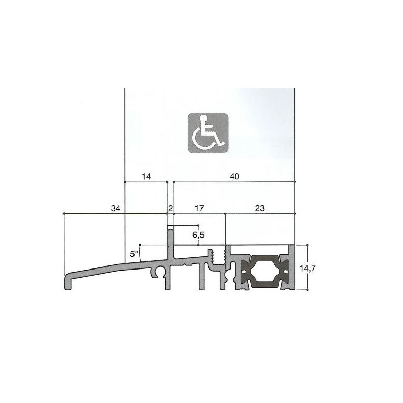 Seuil pont thermique/gache encastrable H 20, porte 56 mm Seuil pont thermique/gache encastrable H 20, porte 56 mm