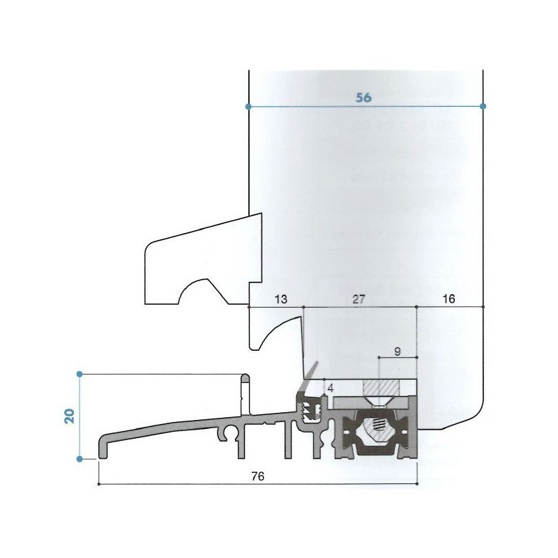 Seuil pont thermique/gache encastrable H 20, porte 56 mm Seuil pont thermique/gache encastrable H 20, porte 56 mm