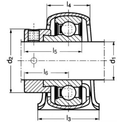 Palier à semelle avec corps en tôle M7-PB, roulement à billes auto-aligneur à bague de blocage excentrique, bague extérieure sph Palier à semelle avec corps en tôle M7-PB, roulement à billes auto-aligneur à bague de blocage excentrique, bague extérieure sph
