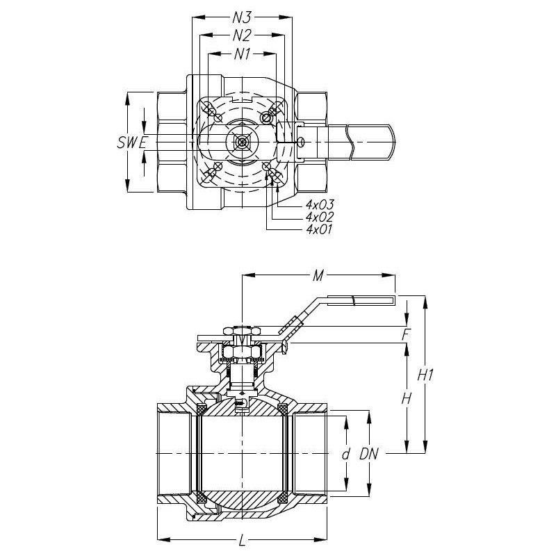 Robinet taraudé BSP à boisseau sphérique ISO inox femelle 7752 Robinet taraudé BSP à boisseau sphérique ISO inox femelle 7752