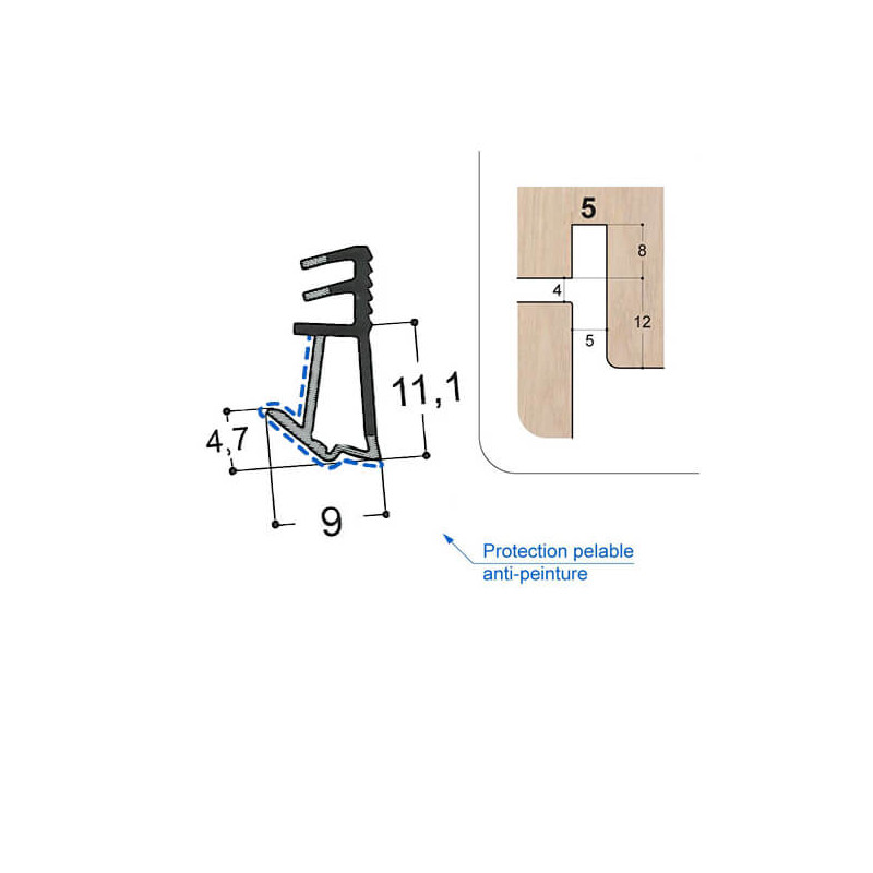 Joint sur ouvrant F11 R5S PR en TPE bi-dureté Joint sur ouvrant F11 R5S PR en TPE bi-dureté