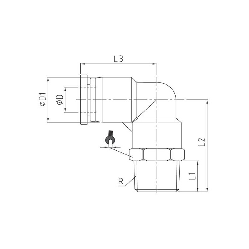 Coude autobloquant mâle 90° orientable filetage conique Coude autobloquant mâle 90° orientable filetage conique