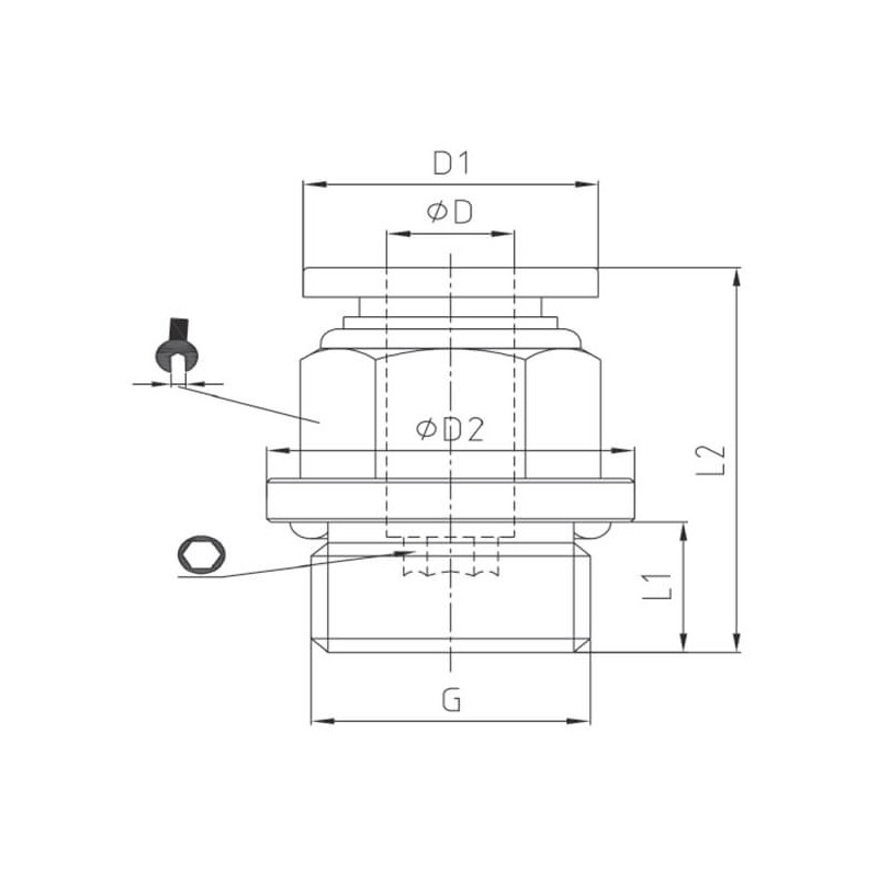 Raccord autobloquant droit mâle cylindrique métal Raccord autobloquant droit mâle cylindrique métal