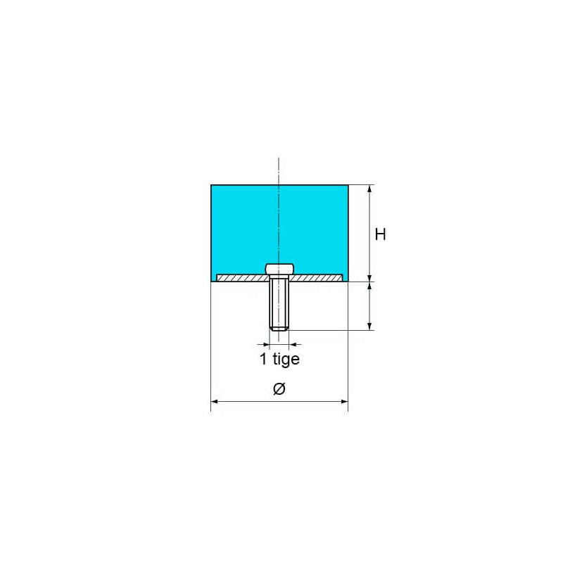 Support ou amortisseur cylindrique fixation 1 tige Support ou amortisseur cylindrique fixation 1 tige