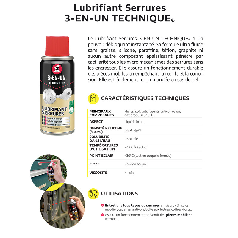 3EN1 Lubrifiant serrures 100ML 3EN1 Lubrifiant serrures 100ML