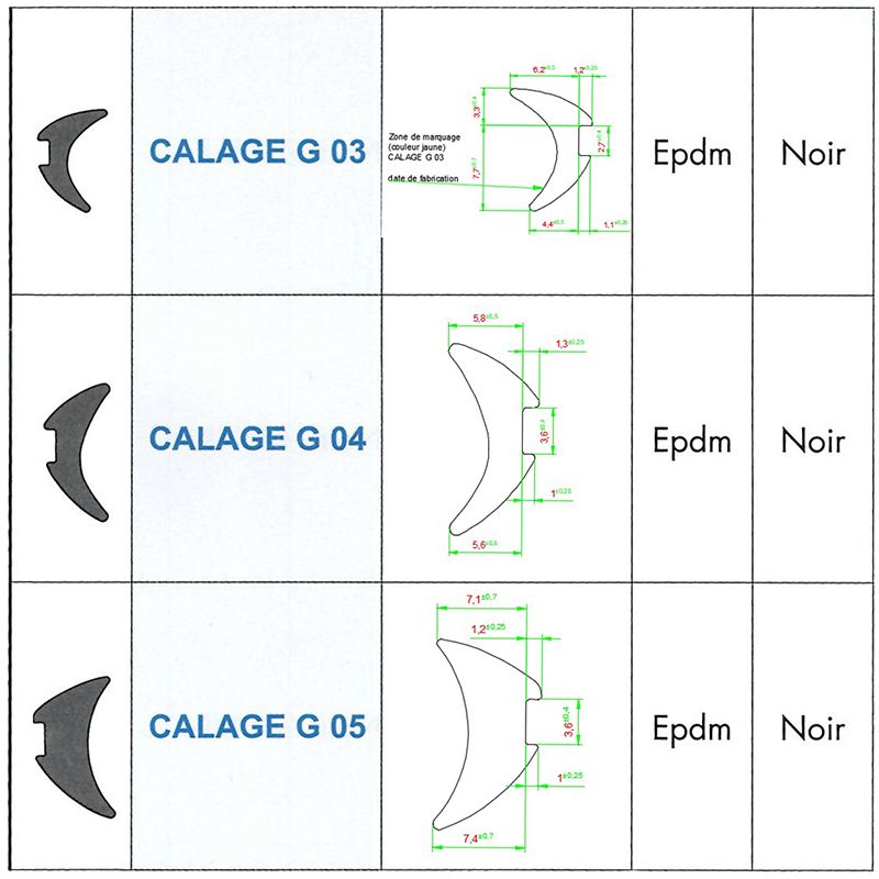 Joint de calage type G Joint de calage type G