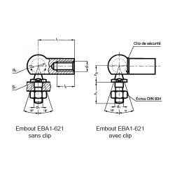 Embout mâle acier EBA1-621 taraudage à gauche sans clip Embout mâle acier EBA1-621 taraudage à gauche sans clip